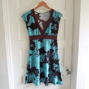 Za Zen Teal & Brown Floral V-Neck Knit Midi Dress S